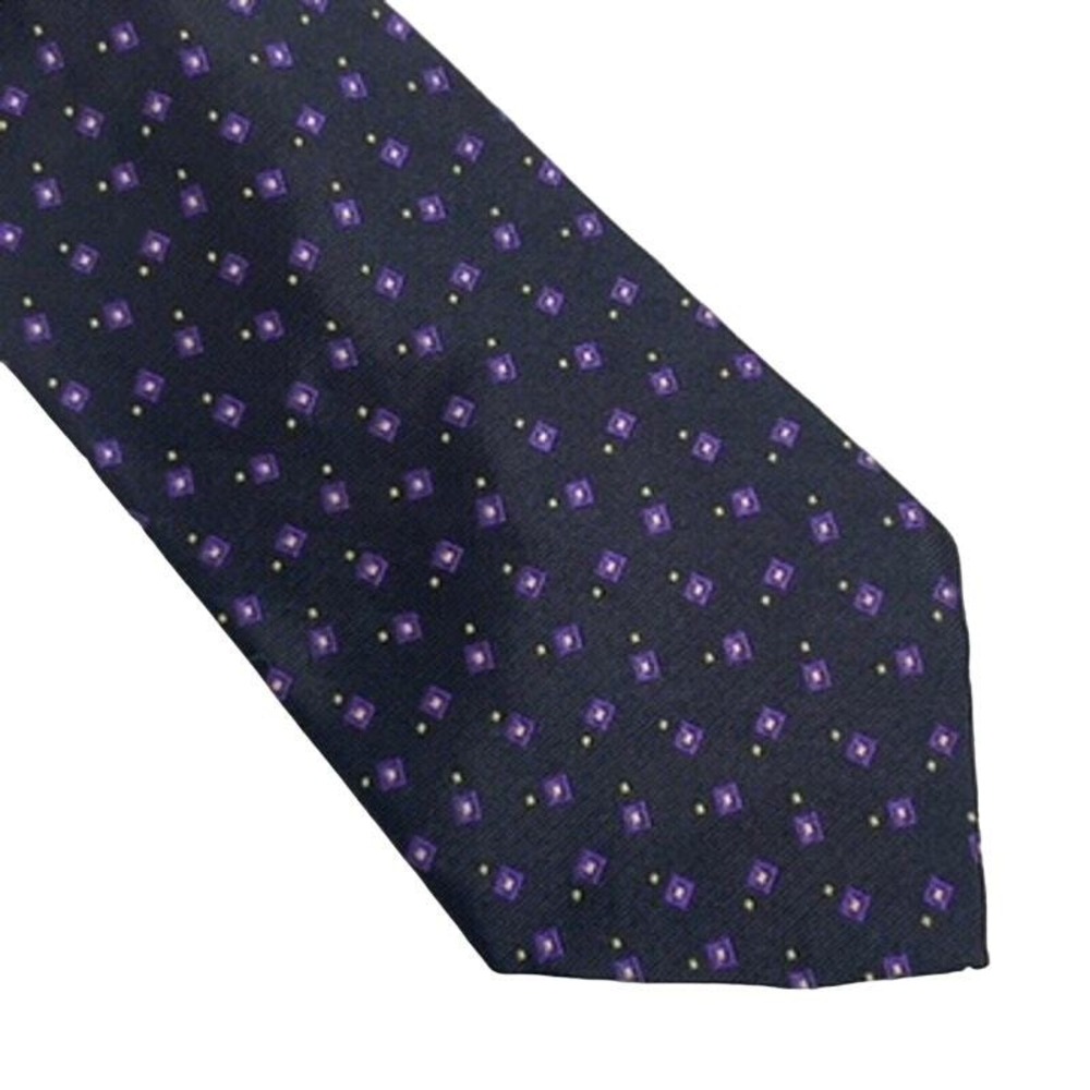 Lauren Ralph Lauren Necktie Silk Black Purple Squares Print Hand Finished - Picture 4 of 5